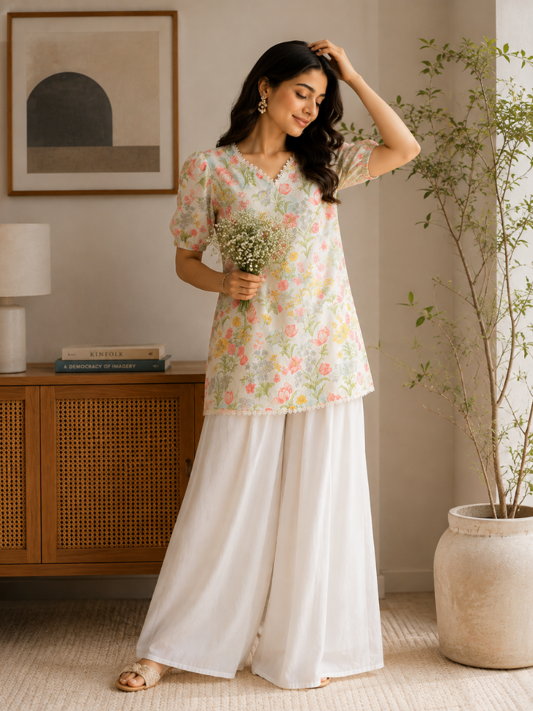 Women’s Floral Printed Rayon Kurta with Palazzo Set