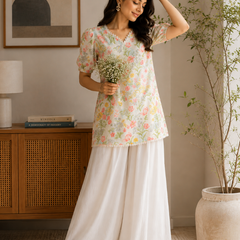 Women’s Floral Printed Rayon Kurta with Palazzo Set