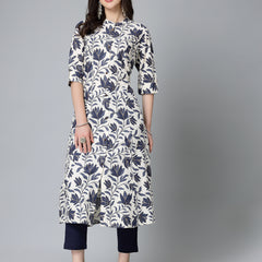 Stylum Women's Floral Printed Rayon A-Line Kurta (GAAZIBLUE)