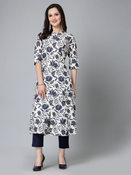 Stylum Women's Floral Printed Rayon A-Line Kurta (GAAZIBLUE)