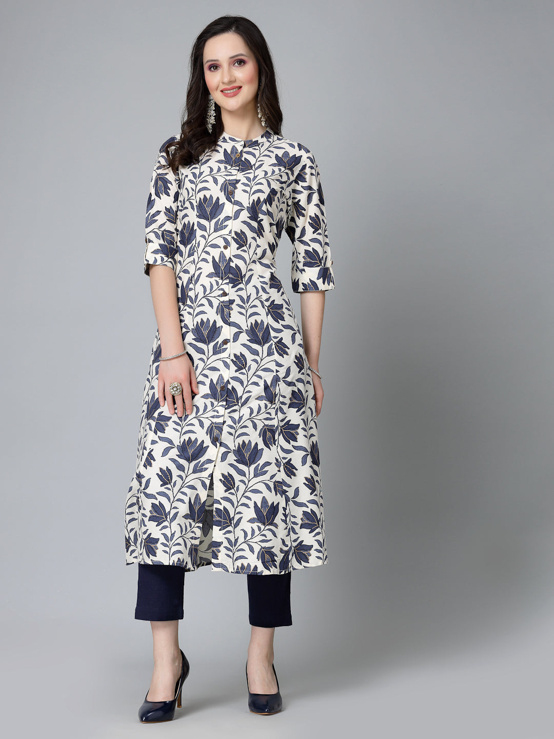 Stylum Women's Floral Printed Rayon A-Line Kurta (GAAZIBLUE)