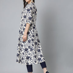 Stylum Women's Floral Printed Rayon A-Line Kurta (GAAZIBLUE)