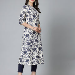 Stylum Women's Floral Printed Rayon A-Line Kurta (GAAZIBLUE)