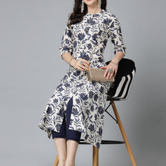 Stylum Women's Floral Printed Rayon A-Line Kurta (GAAZIBLUE)