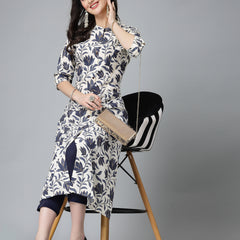 Stylum Women's Floral Printed Rayon A-Line Kurta (GAAZIBLUE)