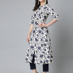 Stylum Women's Floral Printed Rayon A-Line Kurta (GAAZIBLUE)