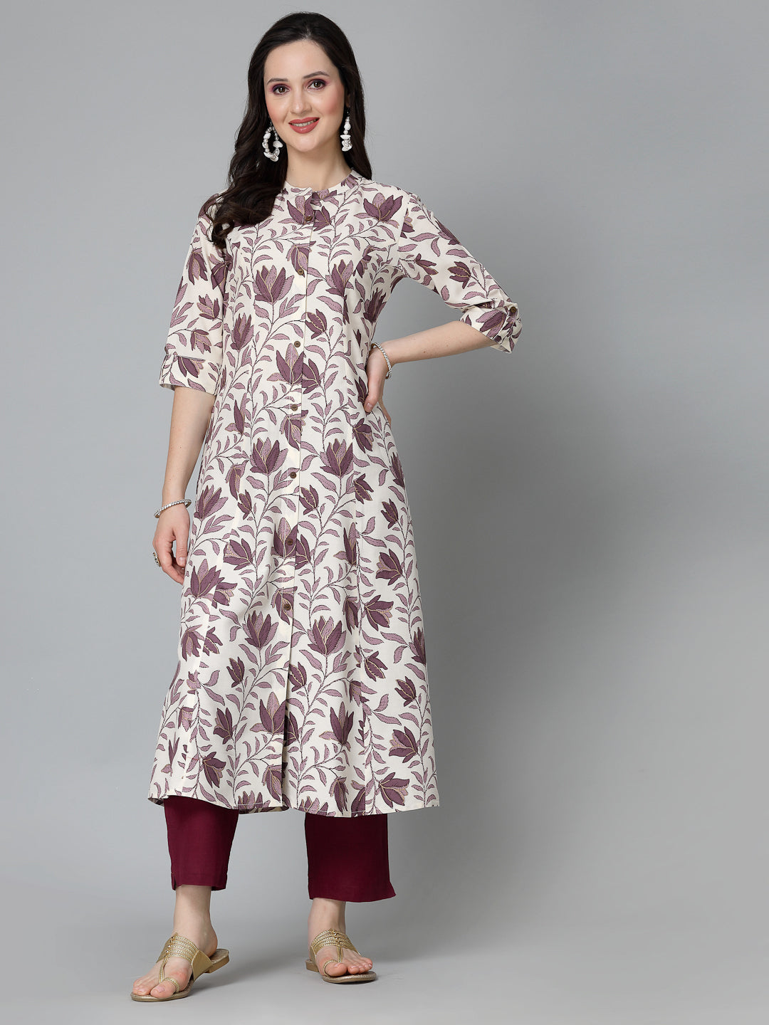 Stylum Women's Floral Printed Rayon A-Line Kurta (GAAZIMAUVE)