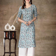 Stylum Women's Floral Printed Cotton Blend Straight Kurta (GILLYGREY)