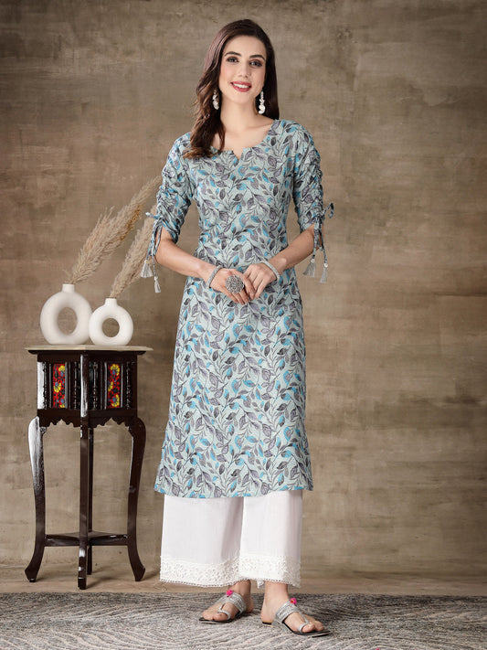 Stylum Women's Floral Printed Cotton Blend Straight Kurta (GILLYGREY)