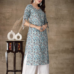 Stylum Women's Floral Printed Cotton Blend Straight Kurta (GILLYGREY)