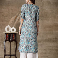 Stylum Women's Floral Printed Cotton Blend Straight Kurta (GILLYGREY)