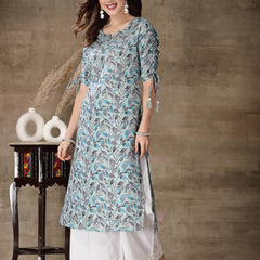 Stylum Women's Floral Printed Cotton Blend Straight Kurta (GILLYGREY)