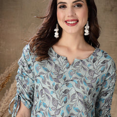 Stylum Women's Floral Printed Cotton Blend Straight Kurta (GILLYGREY)