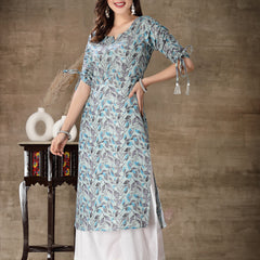 Stylum Women's Floral Printed Cotton Blend Straight Kurta (GILLYGREY)