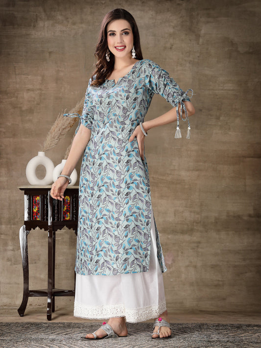 Stylum Women's Floral Printed Cotton Blend Straight Kurta (GILLYGREY)