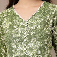 Stylum Women's Green Floral Printed Cotton Flared Dress (DRSGREENBOURBON)