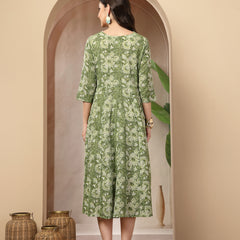 Stylum Women's Green Floral Printed Cotton Flared Dress (DRSGREENBOURBON)