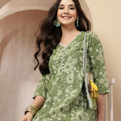 Stylum Women's Green Floral Printed Cotton Flared Dress (DRSGREENBOURBON)