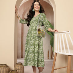 Stylum Women's Green Floral Printed Cotton Flared Dress (DRSGREENBOURBON)