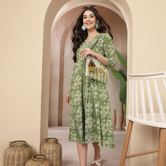 Stylum Women's Green Floral Printed Cotton Flared Dress (DRSGREENBOURBON)