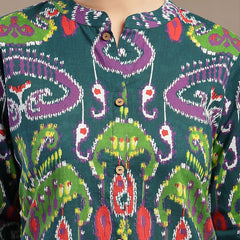 Stylum Women's Green Ikkat Printed Cotton A-Line Kurta (GREENFIN)