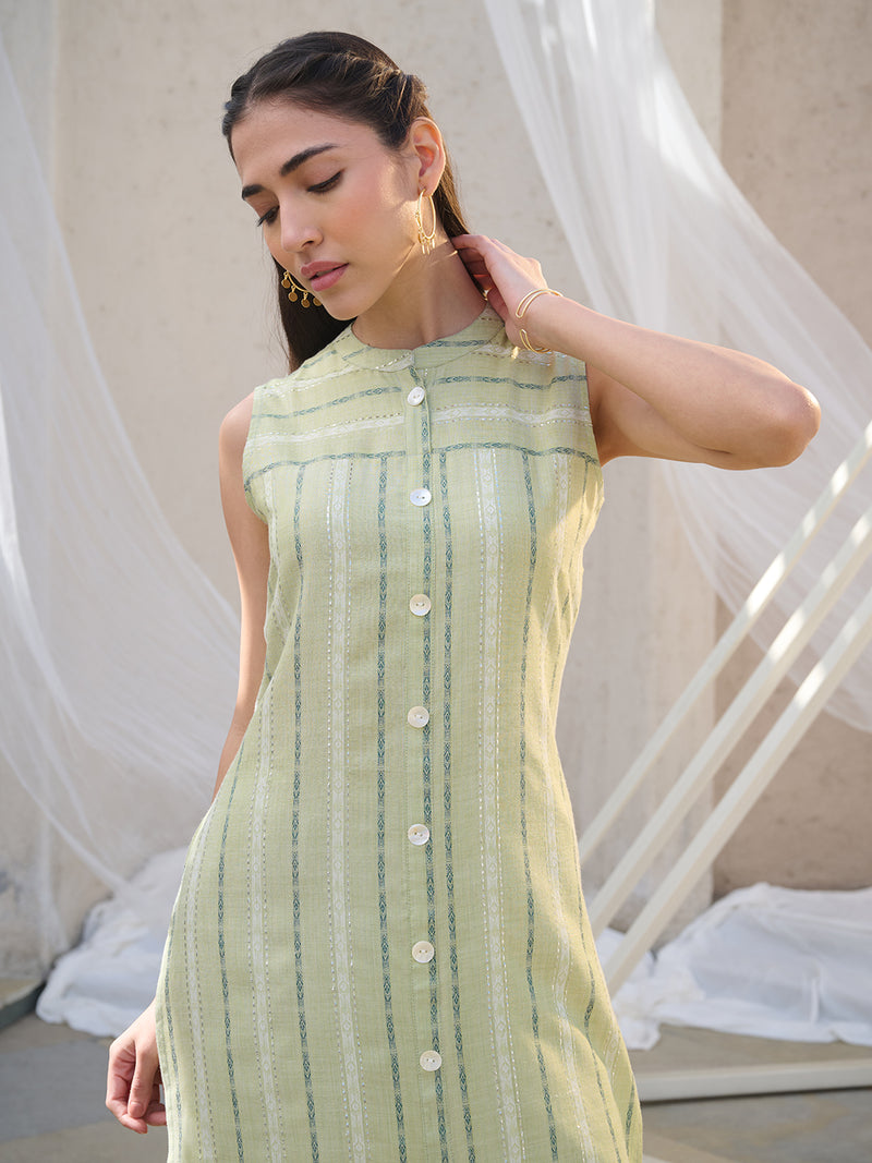 Stylum Women's Green Woven Design Cotton Blend Straight Kurta (GREENKULI)