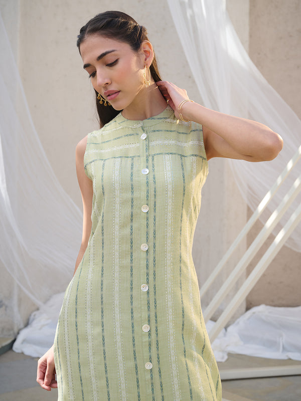 Stylum Women's Green Woven Design Cotton Blend Straight Kurta (GREENKULI)