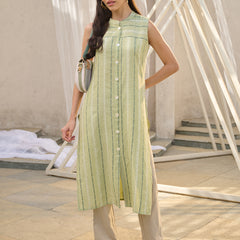 Stylum Women's Green Woven Design Cotton Blend Straight Kurta (GREENKULI)