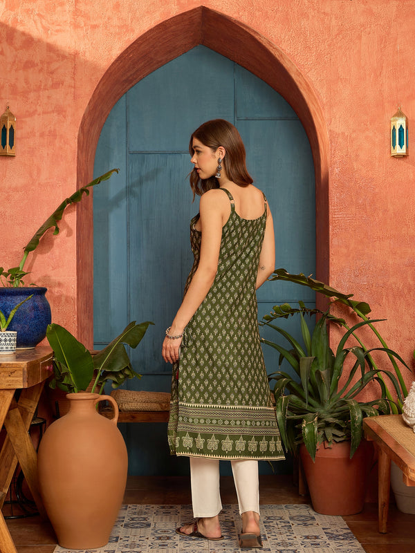 Stylum Women's Green Ethnic Motif Printed Rayon Straight Kurta (GREENRATAN)
