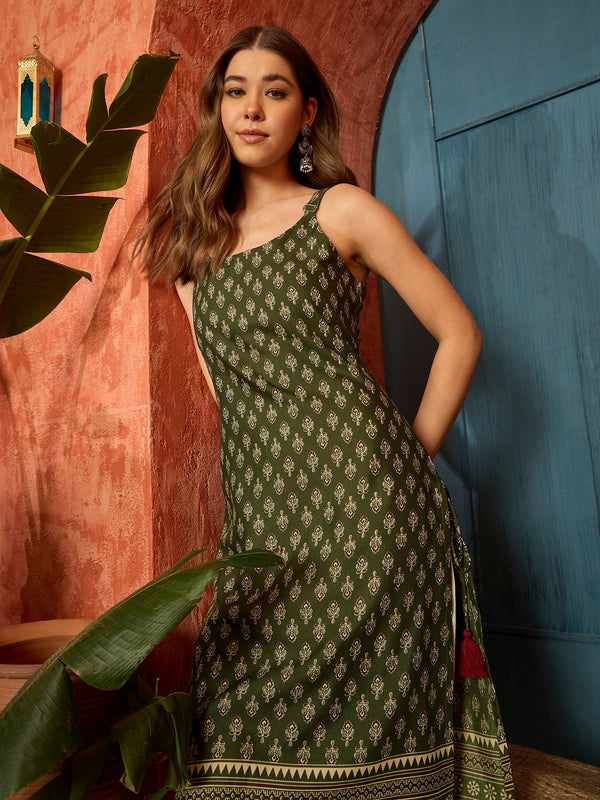 Stylum Women's Green Ethnic Motif Printed Rayon Straight Kurta (GREENRATAN)