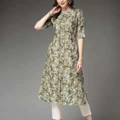 Stylum Women's Printed Cotton Blend A-Line Kurta (GREENWOOD)
