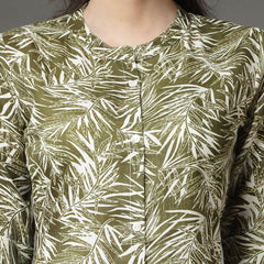 Green Cotton Blend A-Line Kurta