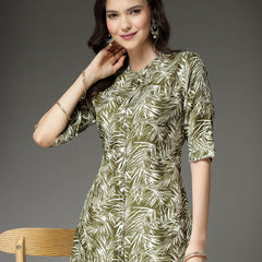 Stylum Women's Printed Cotton Blend A-Line Kurta (GREENWOOD)