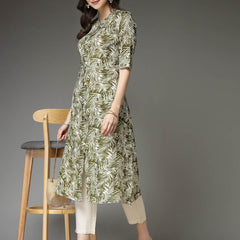 Stylum Women's Printed Cotton Blend A-Line Kurta (GREENWOOD)