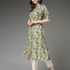 Green Cotton Blend A-Line Kurta