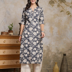 Stylum Women's Grey Floral Printed Rayon Straight Kurta (GREYLAVA)
