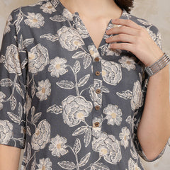Stylum Women's Grey Floral Printed Rayon Straight Kurta (GREYLAVA)