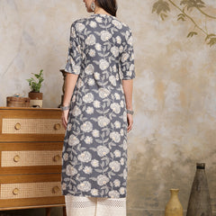 Stylum Women's Grey Floral Printed Rayon Straight Kurta (GREYLAVA)