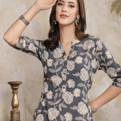 Stylum Women's Grey Floral Printed Rayon Straight Kurta (GREYLAVA)
