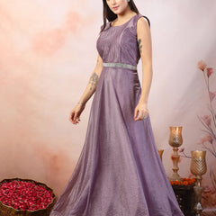 Stylum Women's Lavender Party Wear Shimmer Lycra Gown (GWAMRITALAVENDER)