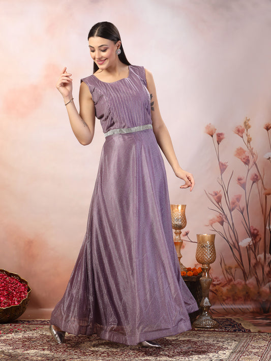 Stylum Women's Lavender Party Wear Shimmer Lycra Gown (GWAMRITALAVENDER)