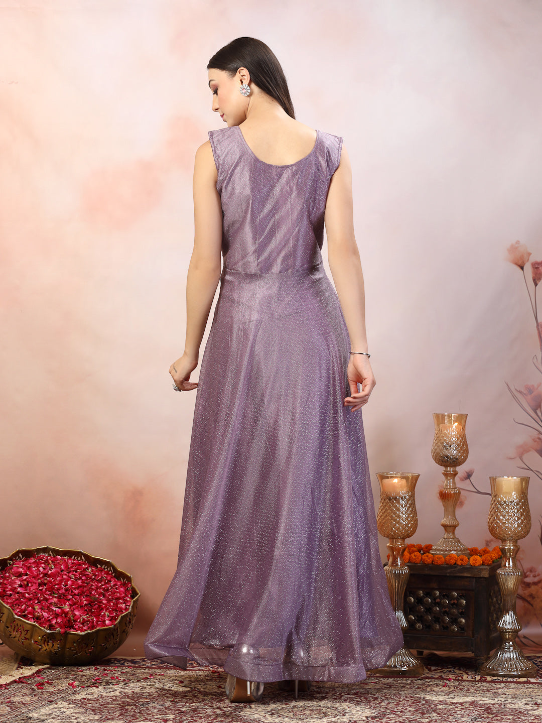 Stylum Women's Lavender Party Wear Shimmer Lycra Gown (GWAMRITALAVENDER)