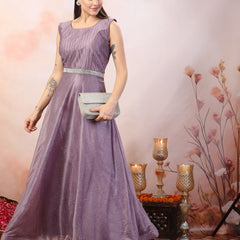 Stylum Women's Lavender Party Wear Shimmer Lycra Gown (GWAMRITALAVENDER)