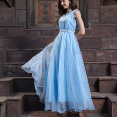 Stylum Women's Sky Blue Solid & Embroidered Party Wear Satin Gown (GWSKYNAYRA)