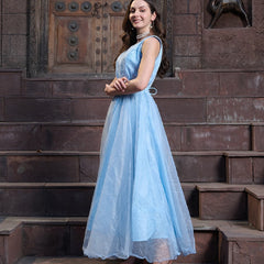 Stylum Women's Sky Blue Solid & Embroidered Party Wear Satin Gown (GWSKYNAYRA)