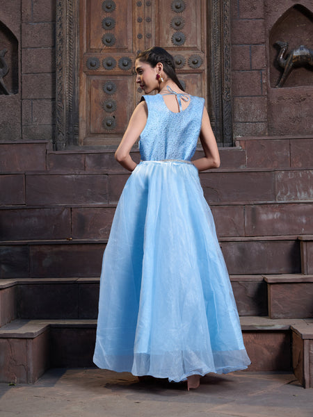 Stylum Women's Sky Blue Solid & Embroidered Party Wear Satin Gown (GWSKYNAYRA)