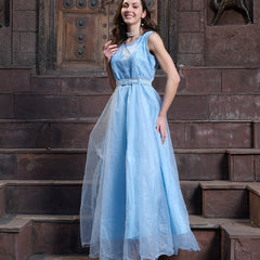 Stylum Women's Sky Blue Solid & Embroidered Party Wear Satin Gown (GWSKYNAYRA)