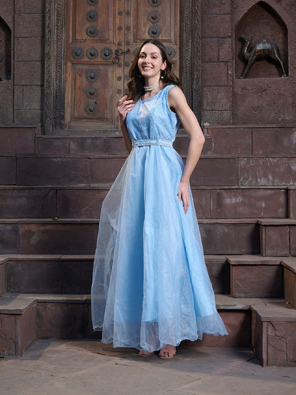 Stylum Women's Sky Blue Solid & Embroidered Party Wear Satin Gown (GWSKYNAYRA)