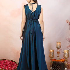 Stylum Women's Teal Solid Party Wear Satin Gown (GWTEALRIWAZ)