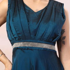 Stylum Women's Teal Solid Party Wear Satin Gown (GWTEALRIWAZ)